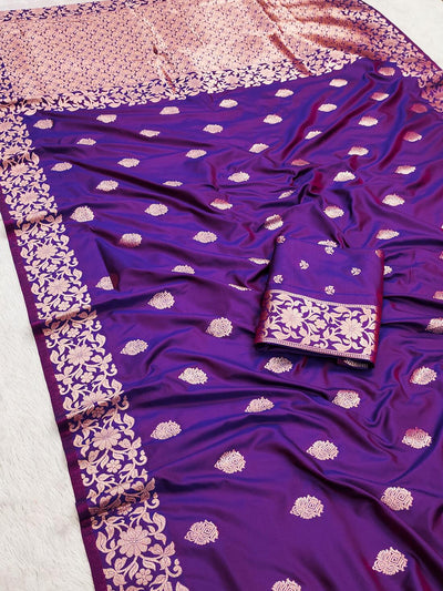Inspiring Purple Soft Banarasi Silk Saree With Stylish Blouse Piece