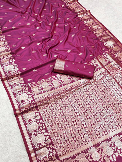 Conflate Dark Pink Soft Banarasi Silk Saree With Magnificat Blouse Piece