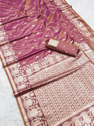 Trendy Pink Soft Banarasi Silk Saree With Glamorous Blouse Piece