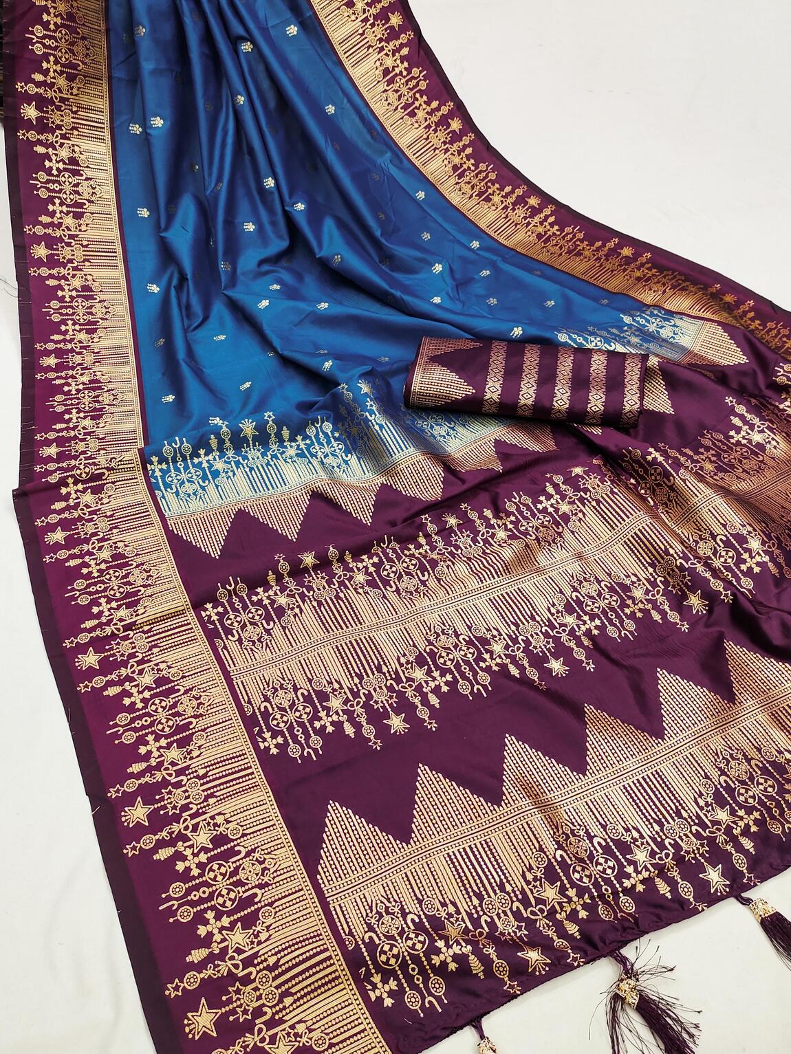Traditional Blue Soft Banarasi Silk Saree With Devastating Blouse Piece