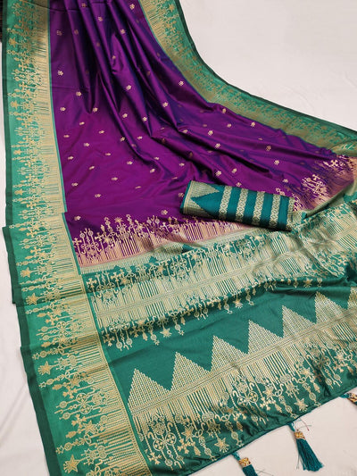 Super Classy Purple Soft Banarasi Silk Saree With Delectable Blouse Piece