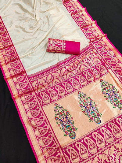 Sempiternal Beige Paithani Silk Saree With Comely Blouse Piece