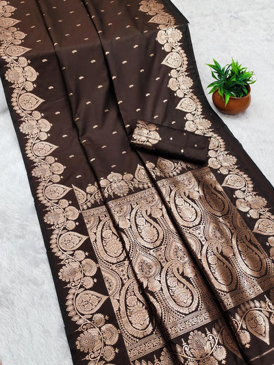 Flaunt Brown Soft Banarasi Silk Saree With Pleasant Blouse Piece
