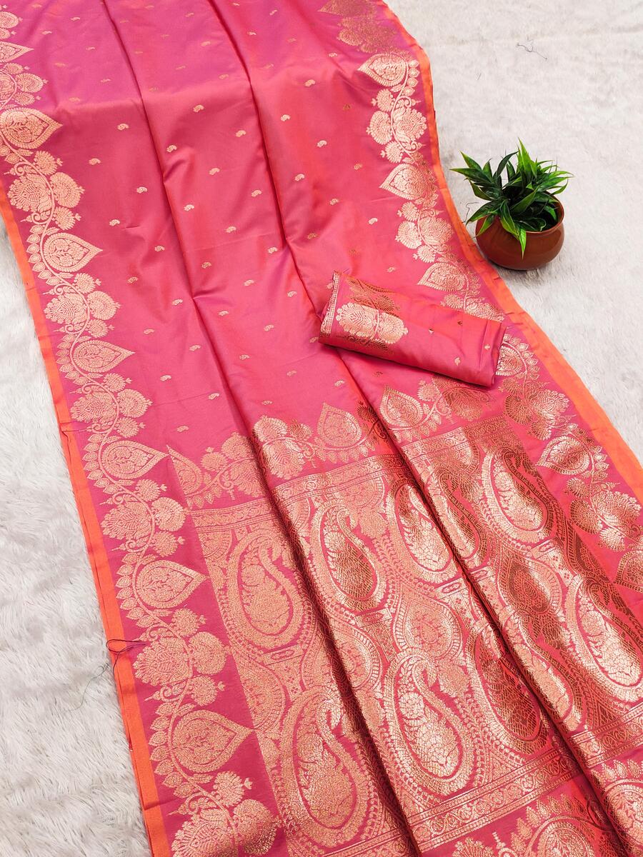 Ephemeral Pink Soft Banarasi Silk Saree With Dissemble Blouse Piece