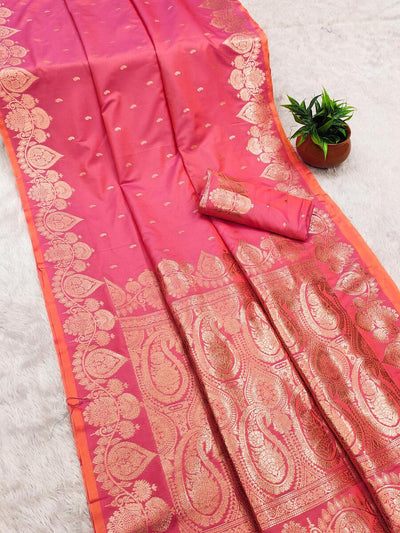 Ephemeral Pink Soft Banarasi Silk Saree With Dissemble Blouse Piece