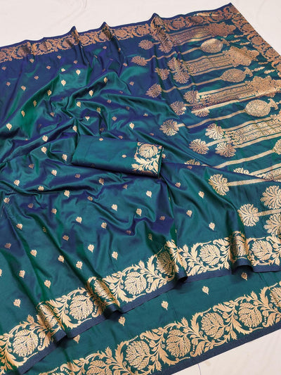 Refreshing Rama Soft Banarasi Silk Saree With Enchanting Blouse Piece