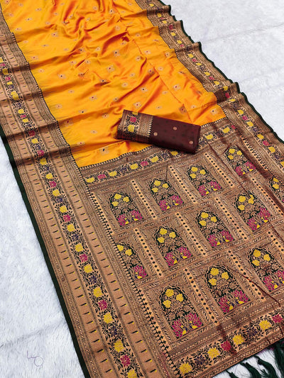 Dalliance Yellow Paithani Silk Saree With Aplomb Blouse Piece