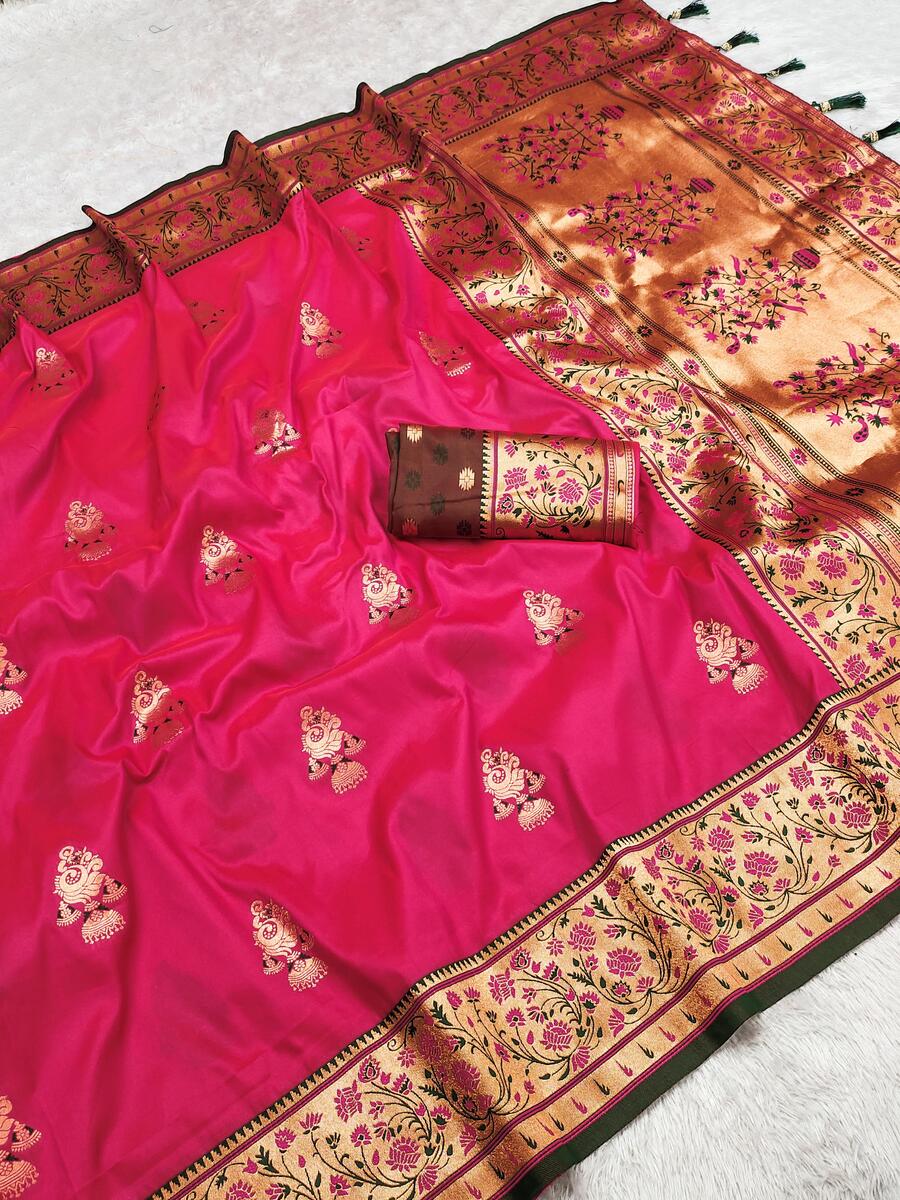 Piquant Dark Pink Paithani Silk Saree With Smart Blouse Piece