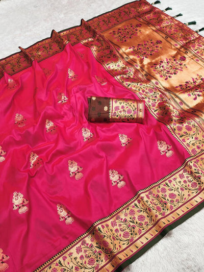 Piquant Dark Pink Paithani Silk Saree With Smart Blouse Piece