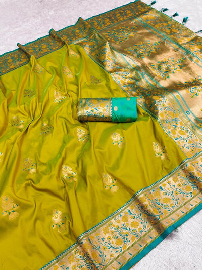 Zephyr Mustard Paithani Silk Saree With Propinquity Blouse Piece
