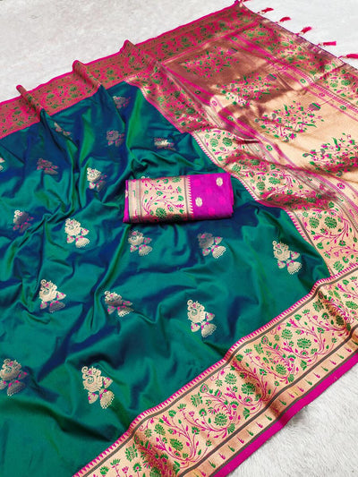 Surpassing Rama Paithani Silk Saree With Beguiling Blouse Piece