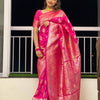 Gossamer Dark Pink Soft Banarasi Silk Saree With Imaginative Blouse Piece