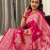 Gossamer Dark Pink Soft Banarasi Silk Saree With Imaginative Blouse Piece