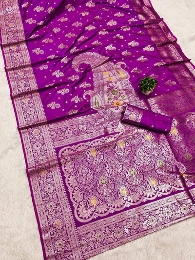 Resonant Purple Soft Banarasi Silk Saree With Propinquity Blouse Piece