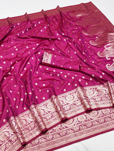 Winsome Dark Pink Soft Banarasi Silk Saree With Refreshing Blouse Piece