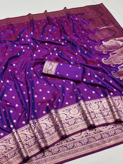 Vivacious Purple Soft Banarasi Silk Saree With Lovely Blouse Piece
