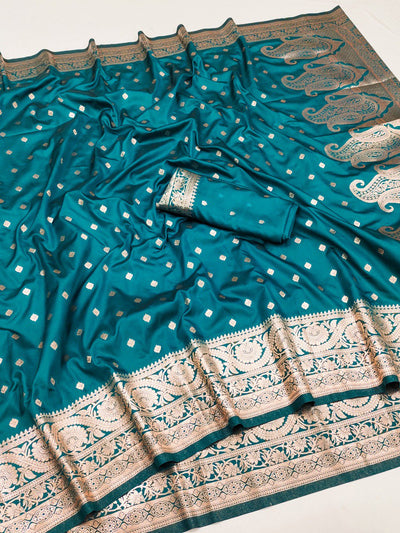 Murmurous Rama Soft Banarasi Silk Saree With Lissome Blouse Piece