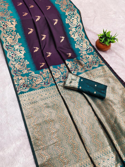 Panoply Wine Soft Banarasi Silk Saree With Fugacious Blouse Piece