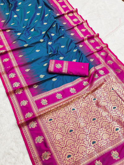 Seraphic Blue Soft Banarasi Silk Saree With Mellifluous Blouse Piece