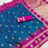 Seraphic Blue Soft Banarasi Silk Saree With Mellifluous Blouse Piece