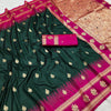 Snazzy Dark Green Soft Banarasi Silk Saree With Diaphanous Blouse Piece