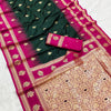 Snazzy Dark Green Soft Banarasi Silk Saree With Diaphanous Blouse Piece