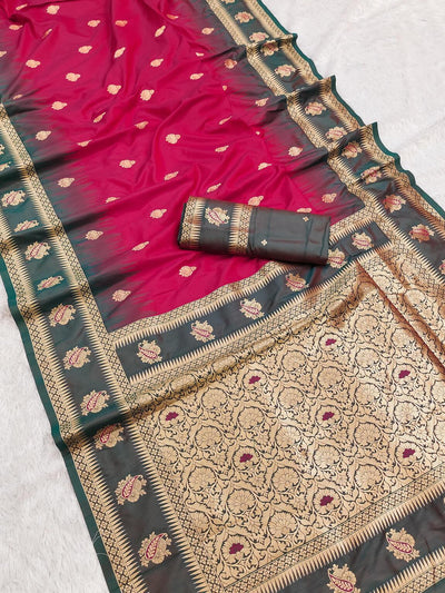 Excellent Dark Pink Soft Banarasi Silk Saree With Stunner Blouse Piece