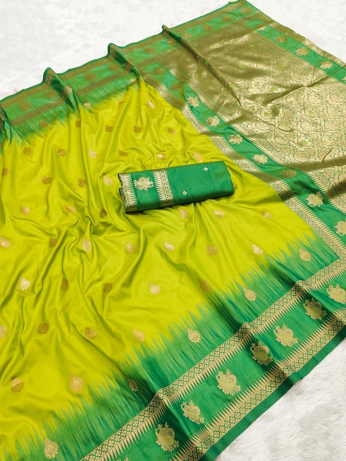 Ratatouille Parrot Soft Banarasi Silk Saree With Enamoring Blouse Piece