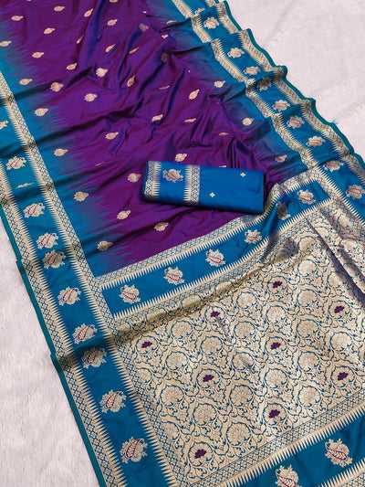 Classy Purple Soft Banarasi Silk Saree With Murmurous Blouse Piece