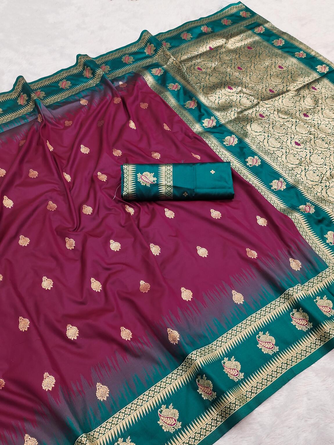 Desuetude Wine Soft Banarasi Silk Saree With Most Stunning Blouse Piece