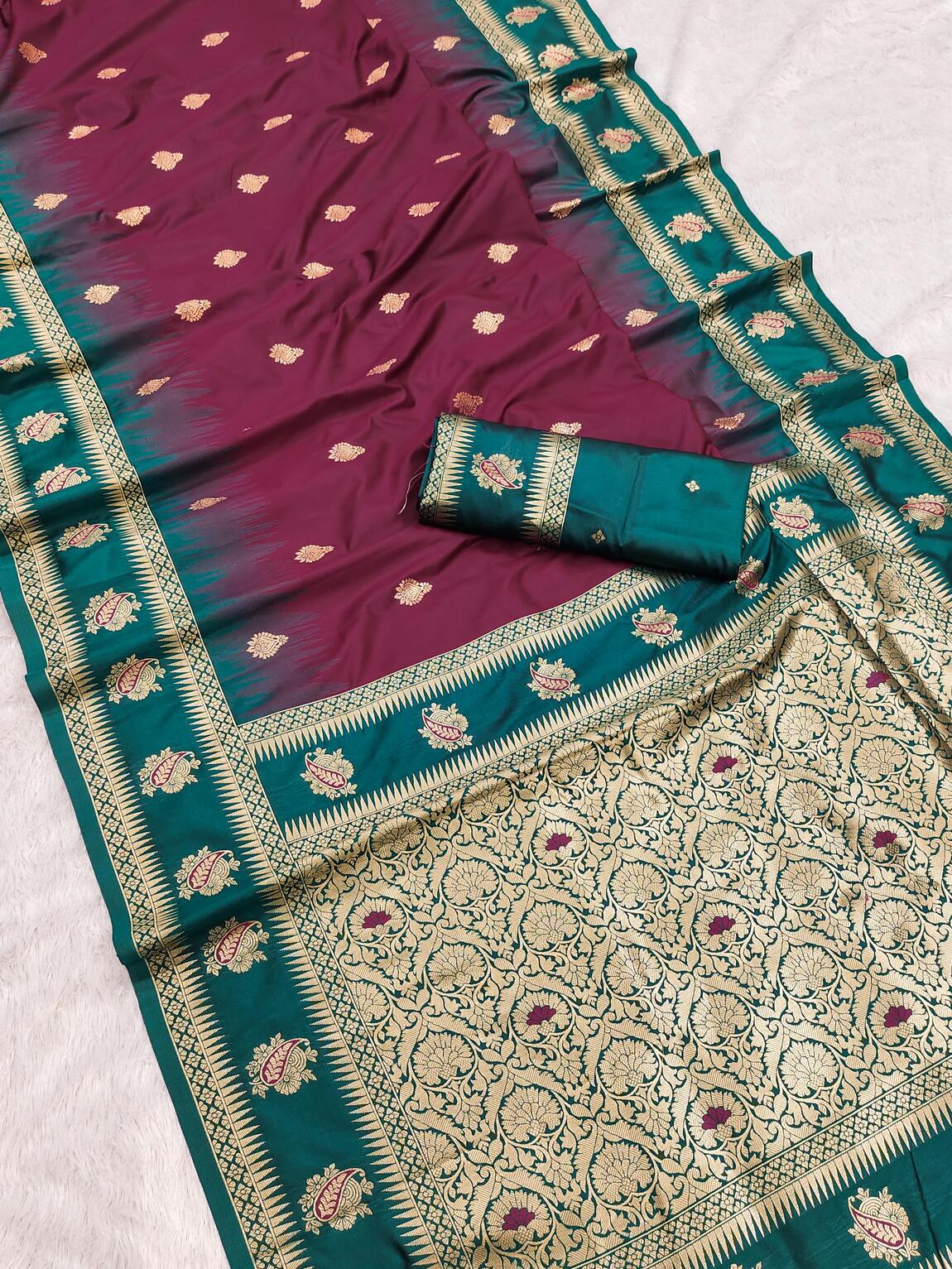 Desuetude Wine Soft Banarasi Silk Saree With Most Stunning Blouse Piece