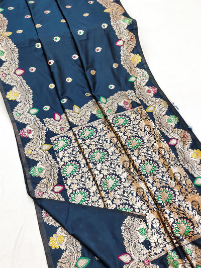 Majestic Teal Blue Soft Banarasi Silk Saree With Felicitous Blouse Piece