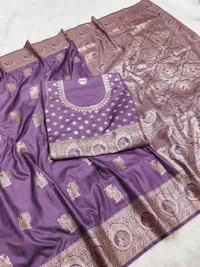 Magnetic Lavender Soft Banarasi Silk Saree With Exquisite Blouse Piece