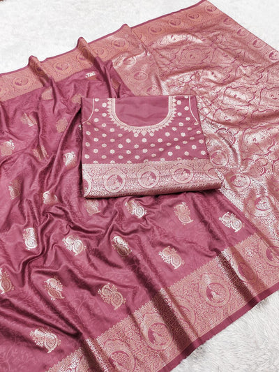 Beleaguer Pink Soft Banarasi Silk Saree With Artistic Blouse Piece