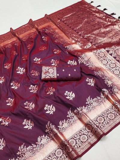 Demesne Magenta Soft Banarasi Silk Saree With Marvellous Blouse Piece