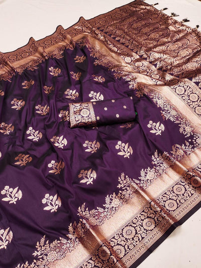 Super Extravagant Purple Soft Banarasi Silk Saree With Unique Blouse Piece