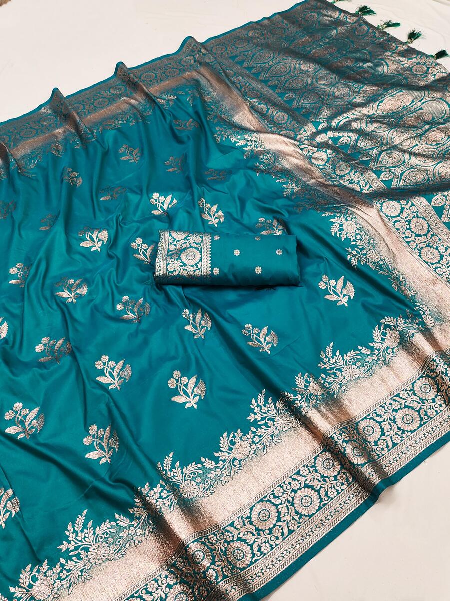 Magnetic Rama Soft Banarasi Silk Saree With Felicitous Blouse Piece