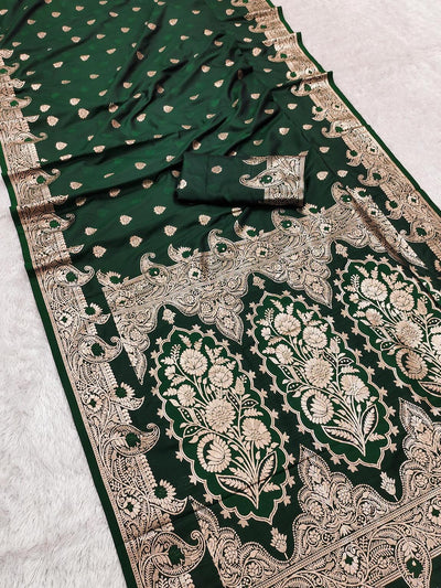 Verdant Dark Green Soft Banarasi Silk Saree With Preferable Blouse Piece