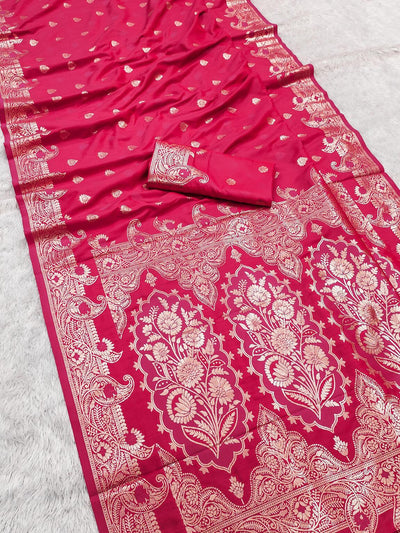 Sempiternal Dark Pink Soft Banarasi Silk Saree With Opulent Blouse Piece