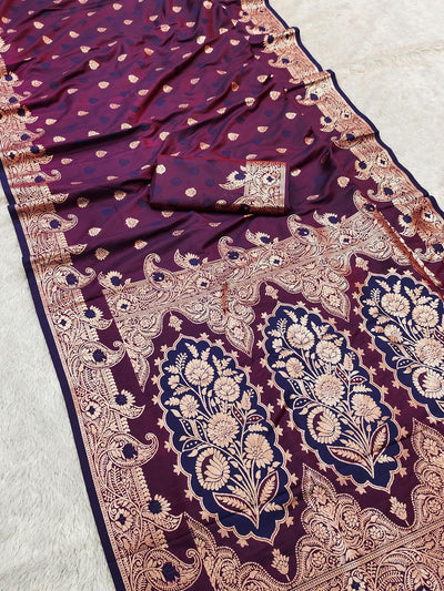 Denouement Purple Soft Banarasi Silk Saree With Splendiferous Blouse Piece