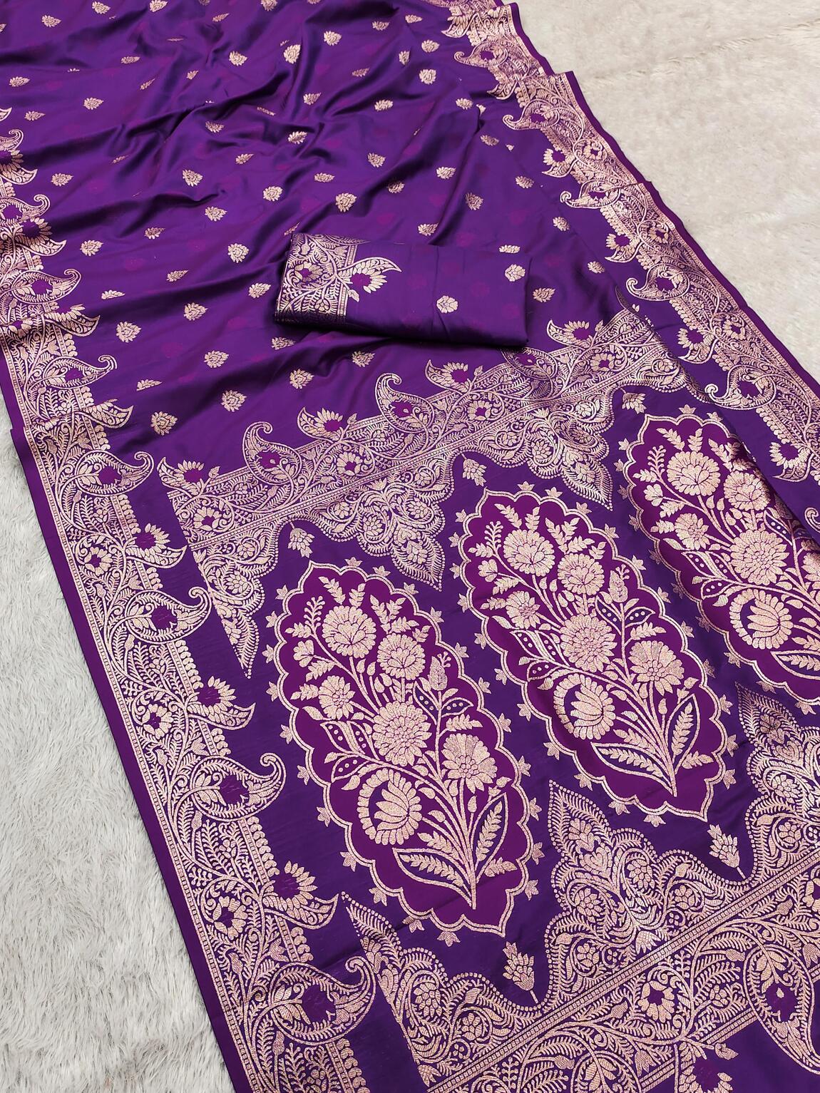 Enigmatic Royal Purple Soft Banarasi Silk Saree With Glorious Blouse Piece