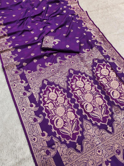 Enigmatic Royal Purple Soft Banarasi Silk Saree With Glorious Blouse Piece