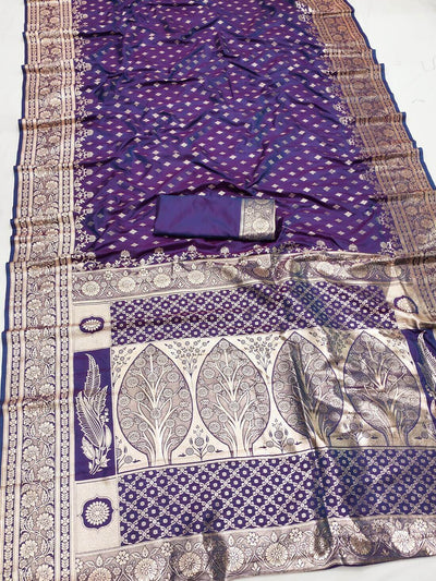 Alluring Purple Soft Banarasi Silk Saree With Posh Blouse Piece
