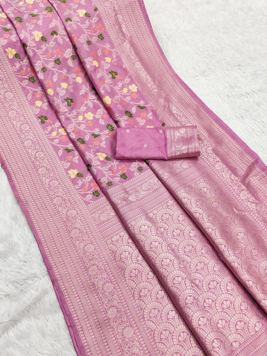 Ailurophile Baby Pink Soft Banarasi Silk Saree With Enamoring Blouse Piece