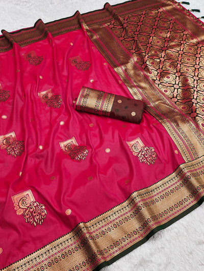 Dissemble Dark Pink Paithani Silk Saree With Imbrication Blouse Piece
