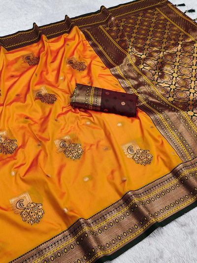 Designer Yellow Paithani Silk Saree With Enamoring Blouse Piece