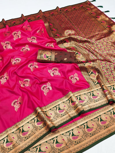 Preferable Dark Pink Paithani Silk Saree With Trendy Blouse Piece