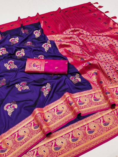 Rhapsodic Purple Paithani Silk Saree With Elision Blouse Piece