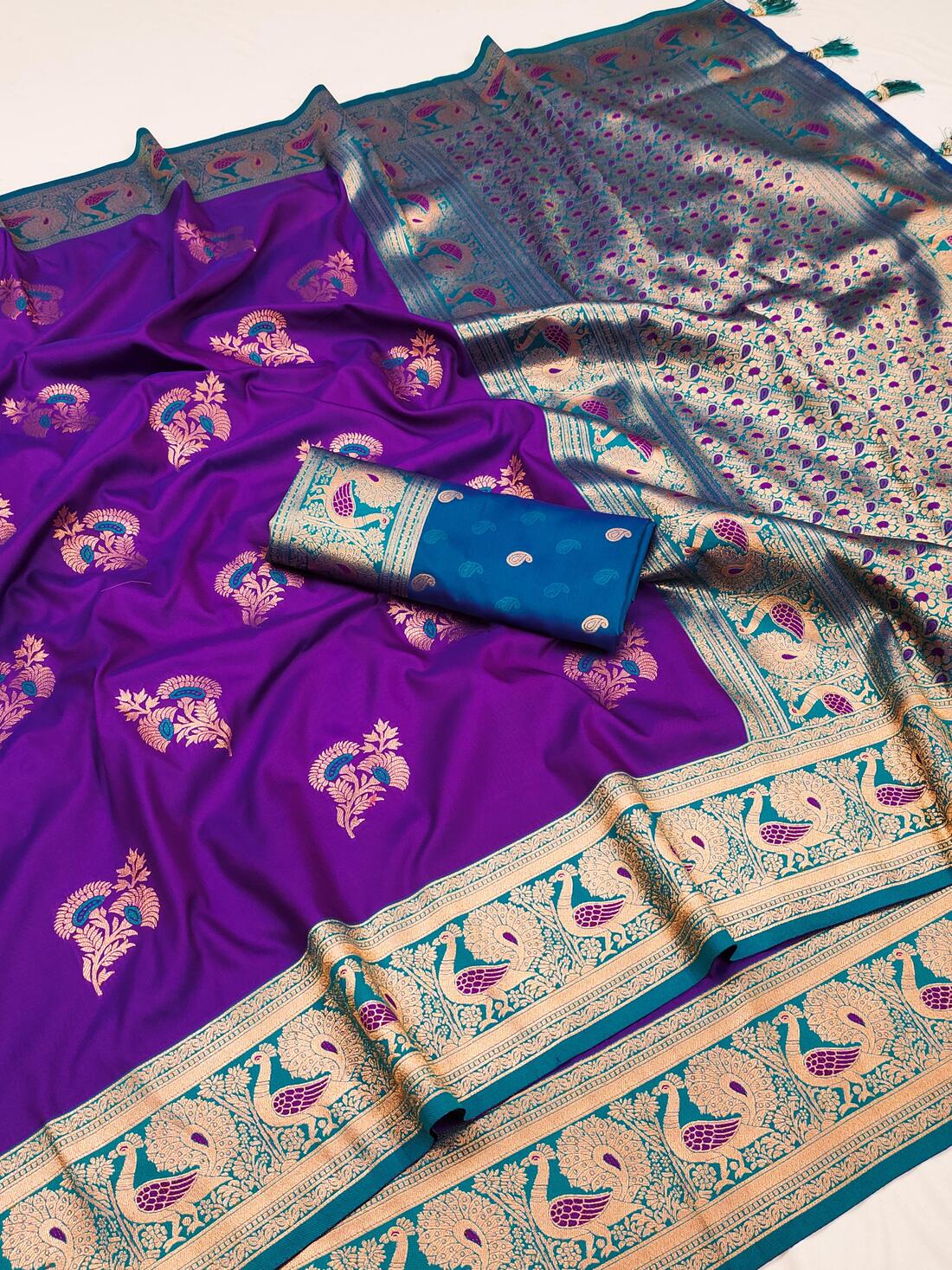 Groovy Royal Purple Paithani Silk Saree With Grandiose Blouse Piece