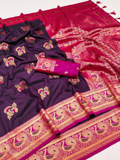 Flameboyant Wine Paithani Silk Saree With Beleaguer Blouse Piece